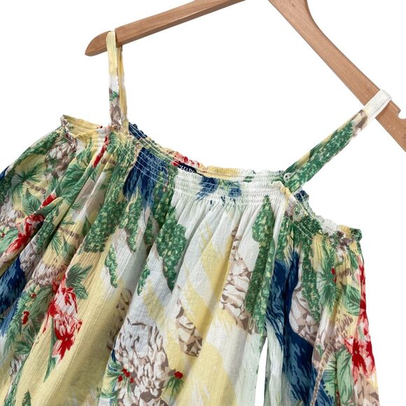 Chaps Blouse Top Womens Large Multi Tropical Print Sheer Off The Shoulder - Picture 5 of 14